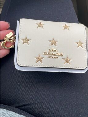 Coach White Leather Star Appliqué Mini Wallet with Gold Hardware